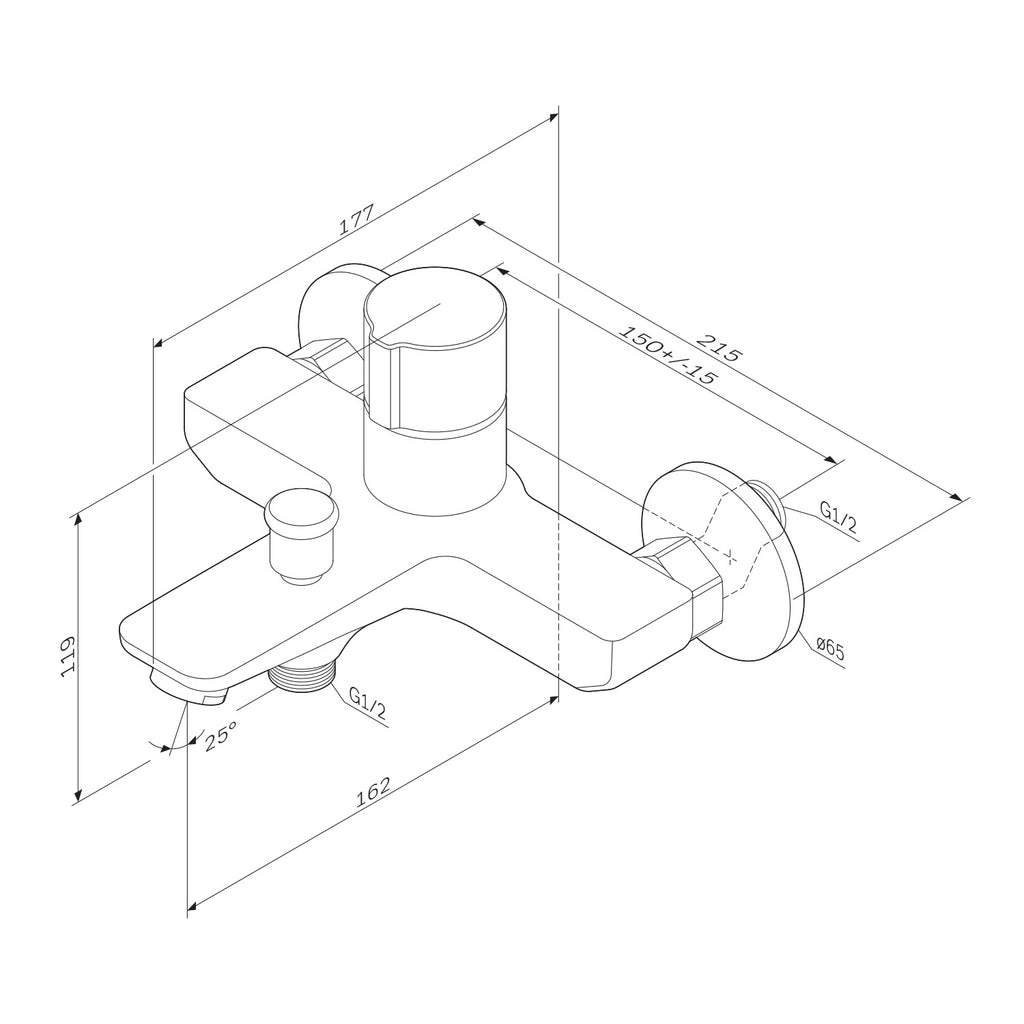 Shower and bath mixer (faucet) AM.PM X-Joy FXT10500 TouchReel, Single lever, Chrom