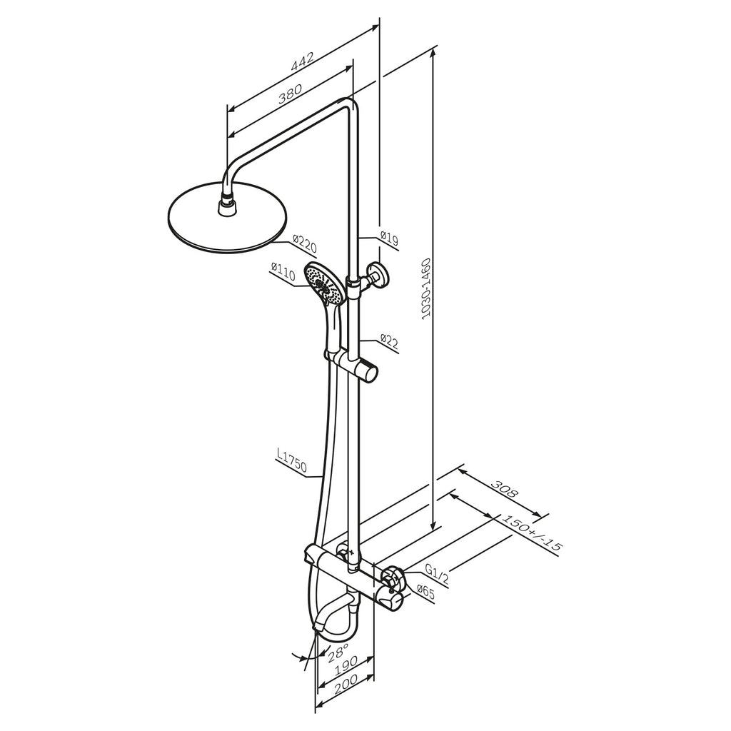 Duschsystem AM.PM Hit F07TA500 mit Thermostat-Badewannen- und Duscharmatur, Chrom