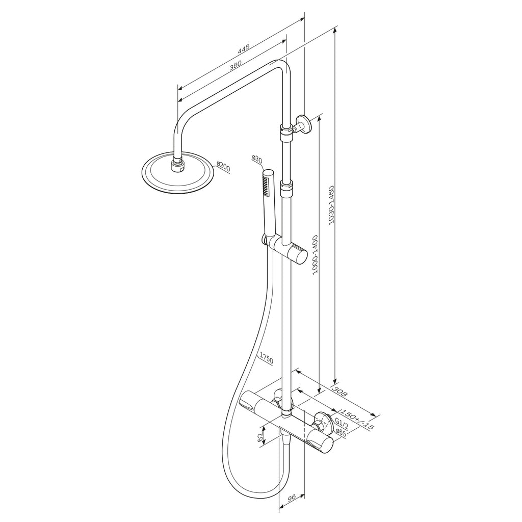 Duschsystem AM.PM Spike F07PA400 mit Thermostat-Duscharmatur, Chrom