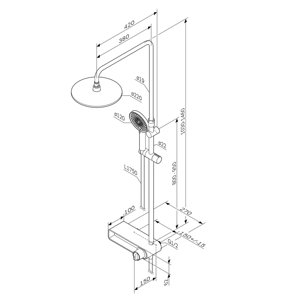 Duschsystem AM.PM X-Joy F0785A600 mit Armatur und Regal, Chrom