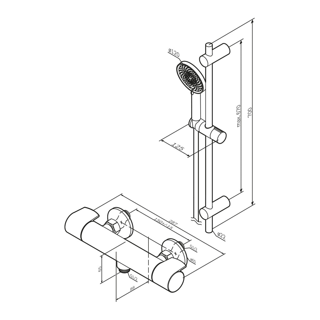Handduschset AM.PM X-Joy F428XA46 mit thermostatischer Duscharmatur, Schwarz