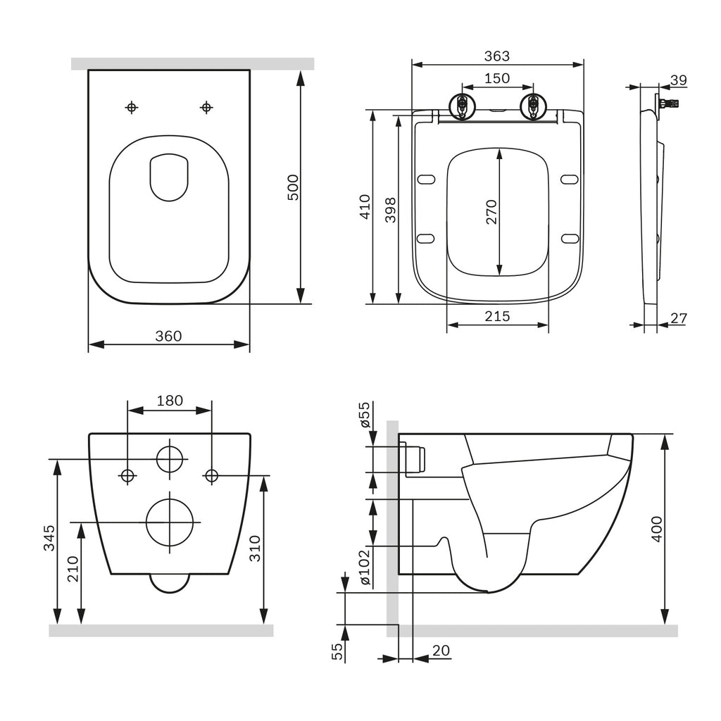 Hängetoilette AM.PM Gem CGA1700SC Rimless, with Soft-close seat, White