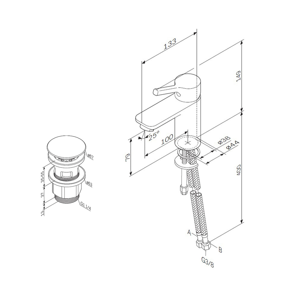 Washbasin mixer (faucet) AM.PM X-Joy S FXB82133 Single lever with bottom valve, White