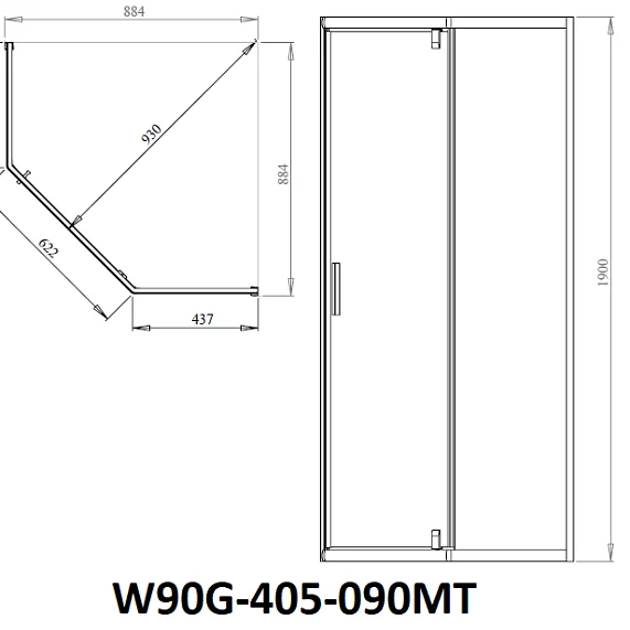 Душевое ограждение 90x90 AM.PM Gem W90G-405-090MT 5-corner Pivot прозрачное стекло