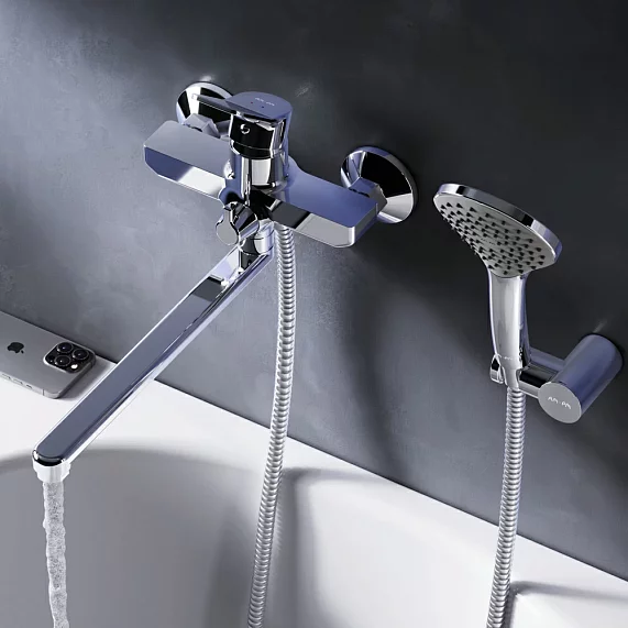 Смеситель для ванны и душа AM.PM X-Joy F85A95000 с длинным изливом и душевой лейкой