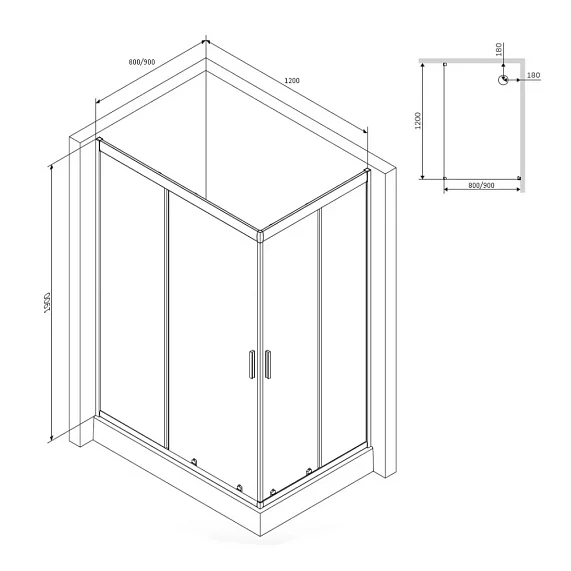 Душевое ограждение 120x80 AM.PM Gem W90G-404-120280-MT прозрачное стекло