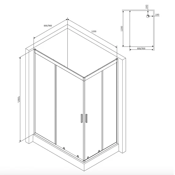 Душевое ограждение 120x90 AM.PM Gem W90G-404-120290-MT прозрачное стекло