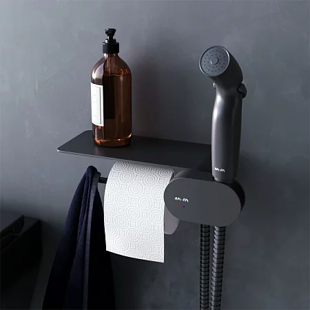 Гигиенический душ со смесителем и полкой AM.PM Like F0202622 скрытого монтажа черный