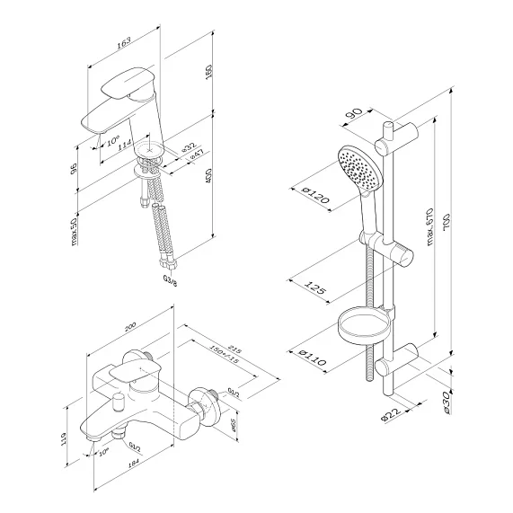 2 смесителя с душевой лейкой AM.PM Spirit 2.1 F40971A00 в наборе