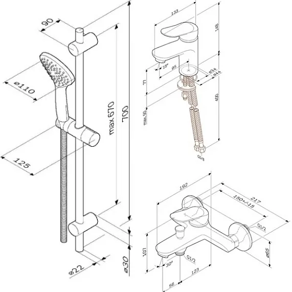 2 смесителя с душевой лейкой AM.PM Sunny F40985C00 в наборе