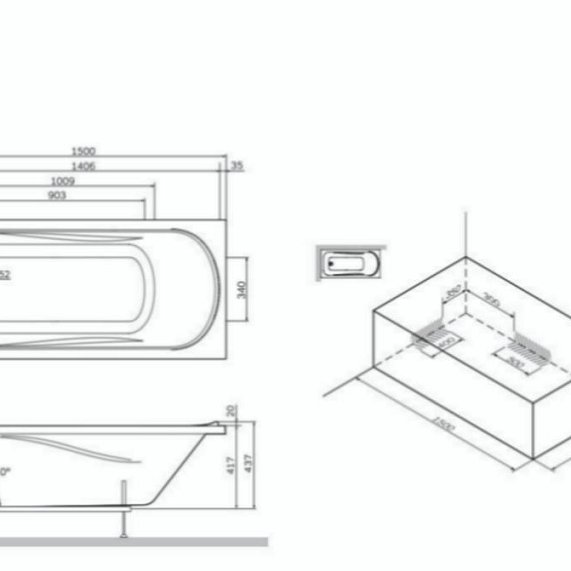 Ванна акриловая 150x70 AM.PM Sense W75A-150-070W-KL с каркасом и переливом