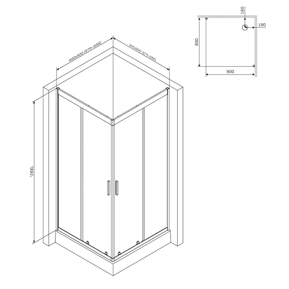 Душевой уголок 90x90 AM.PM Gem S W93G-403-090BT черный профиль