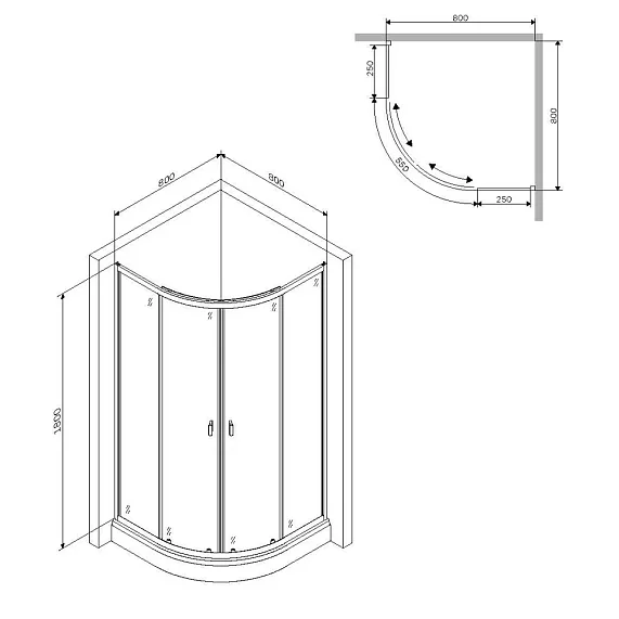 Душевое ограждение 80x80 AM.PM X-Joy W88G-205-080BT прозрачное стекло без поддона